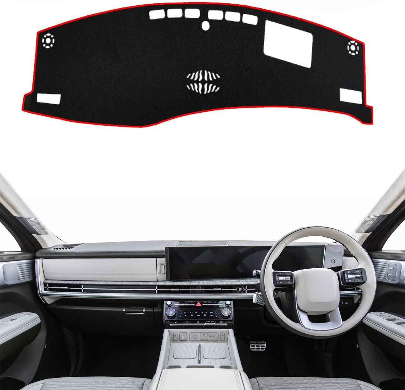 Fit for Hyundai Santa Fe 2024 2025 LHD/RHD Dashboard Cover Mat,Custom Anti-Glare/Non-Slip/Sunshield Poly Dash Pad (red Edge)