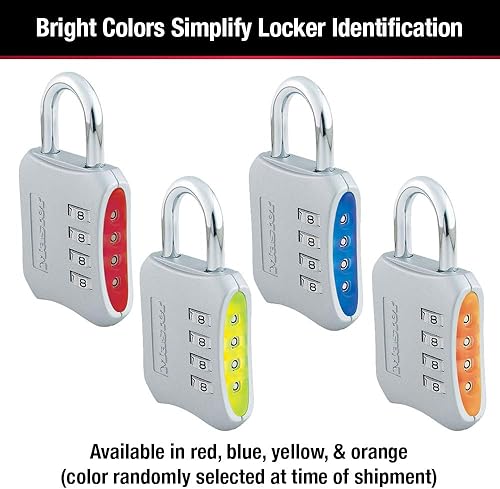 Miniatura 4 de Master Lock Cerradura de combinación reiniciable para interiores, cerradura combinada de 4 dígitos para armarios de gimnasio y escuela, los colores
