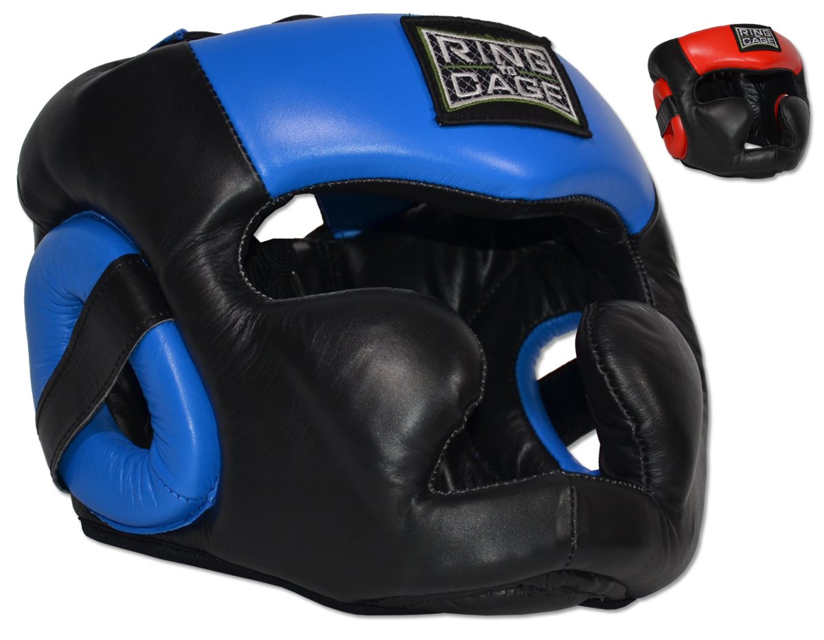 Diagonal Improved-Vision Full Face Headgear for Boxing, Muay Thai, MMA, Kickboxing (Blue, Large)