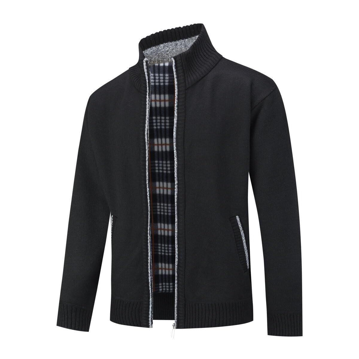 Allthemen Cardigan Homme Hiver en Maille Zippé Manches Longues Chaud Chandail Tricoté Manteau Décontracté à col Montant