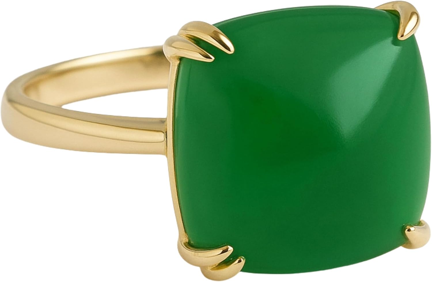 Green Onyx Sugar Loaf Ring 12x12mm – 925 Solid Sterling Silver with 3 Micron Gold Plating – Natural Gemstone, Scandinavian Handmade Fine Jewelry for Women