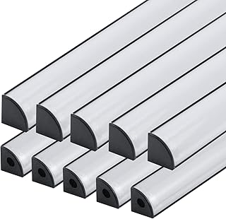 UTALIND 10 Pcs LED Strip Light Track 30cm/ 1ft LED Channel System 45°Curved Thicker Led Diffuser Cover Segments for Strip ...