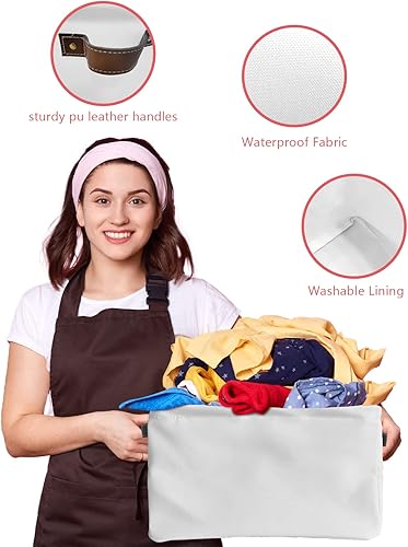 Miniatura 4 de Cesta de almacenamiento blanca para organizar estantes, cajas de almacenamiento plegables con asa, moderno y simple telón de fondo blanco de lona,