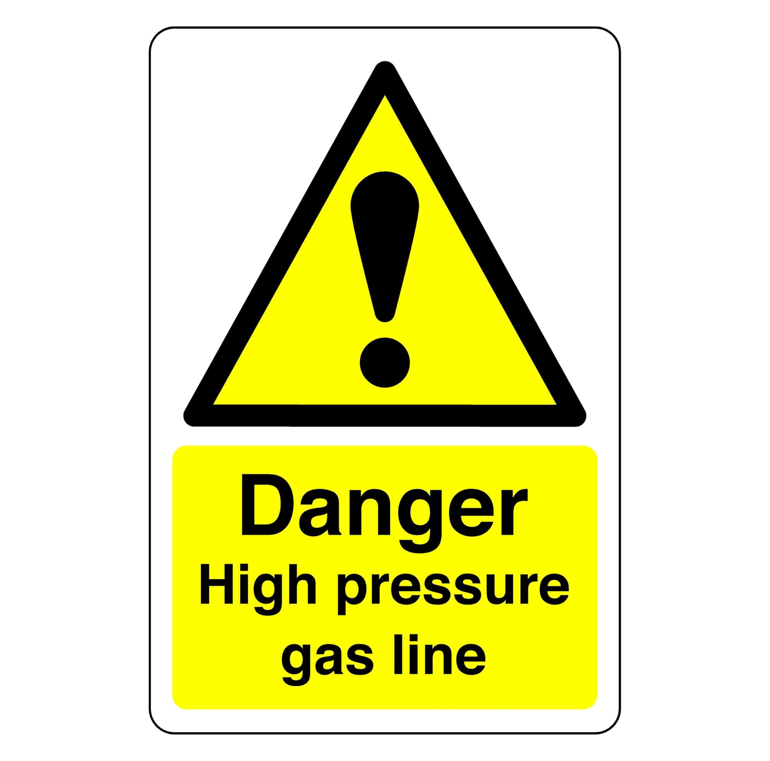 Danger High pressure gas sign - 1.2mm Rigid plastic for indoor/outdoor usage (300mm x 200mm) Viewing Distance within 7m.