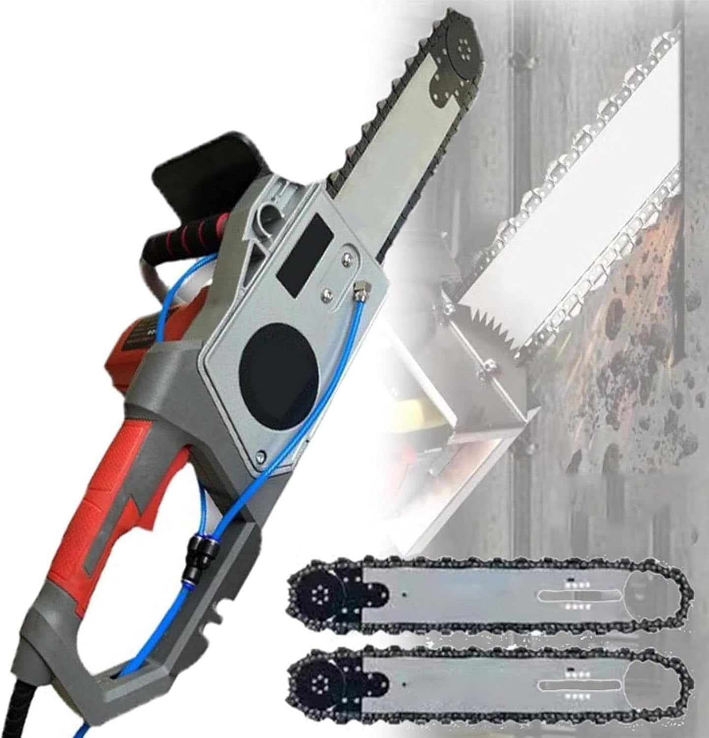 GZGHRZQS Handheld Chainsaw Wall Cutter | 35cm/48cm Electric Concrete Saw | for Slotted Rebar, Marble, Bricks and Marble | with 2 Chains/2 Guide Bar | with Water Fed Dust Suppression