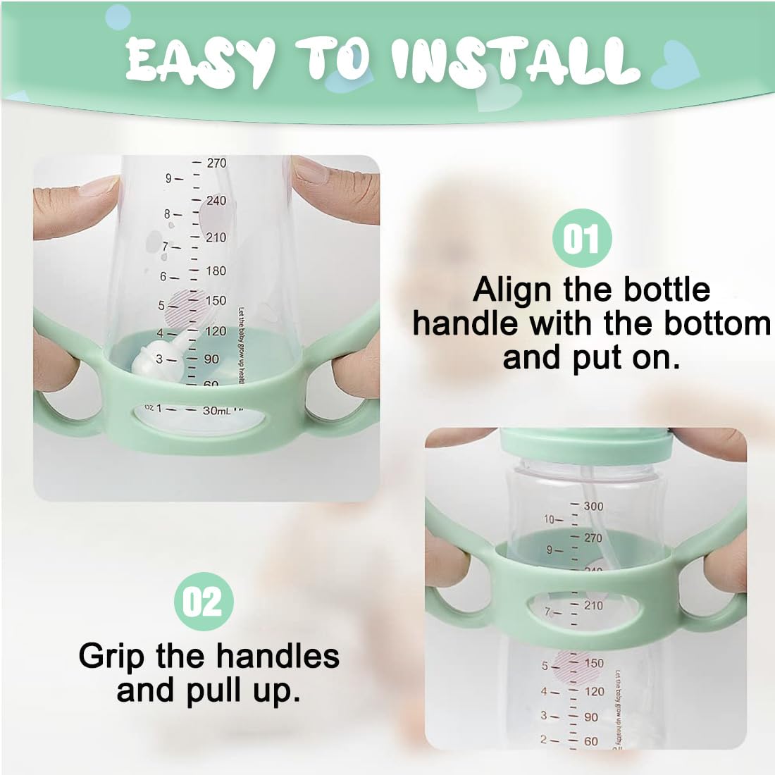 2 Manico Per Biberon Silicone, Manici per Biberon Impugnatura per Biberon, Maniglia per Biberon in Silicone, Facile Installazione Manici Per Biberon, Hold My Bottle