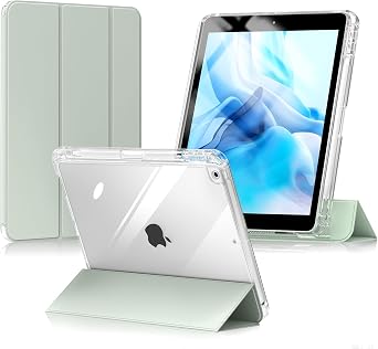 Aoub Hybrid Case for iPad 9th/8th/7th Generation 2021/2020/2019 with Pencil Holder, iPad 10.2 inch Case Detachable Sliding Cover with Clear Hard Back Shell, Auto Sleep/Wake, Light Green