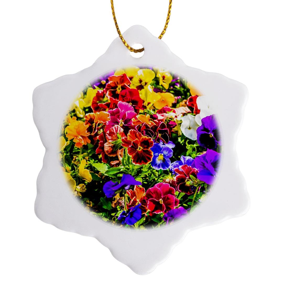 3 inch Snowflake Porcelain Ornament - Colorful Viola Tricolor Pansy Flowers Alexis Photography - Flowers Pansy