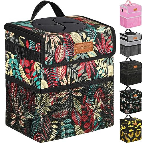 Image of ELONGRIVER Car Trash Can Bin for Back Seat Leak Proof, Cute Car Trash Bag Hanging, Vehicle Trash Can for SUV Truck Van, Automotive Garbage Cans Front Seat Red Leaves, 2 Gallons