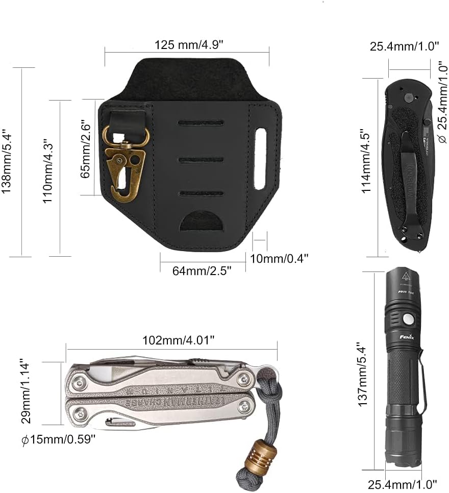 VIPERADE PJ9 Plus Multitool Sheath, Flashlight Holster with Key Holder, Multitool Pouch for Men, Pocket Organizer Men Leather Sheath for Multitools, Flashlights, Tactical Pens (Dark Black)