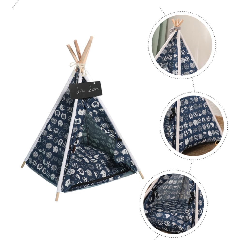 Tente pour Animaux de Compagnie Tente Démontable et Lavable en Lin et Bois Lit Confortable Design Sécurisé pour Chat et Chien, pour Intérieur et Extérieur