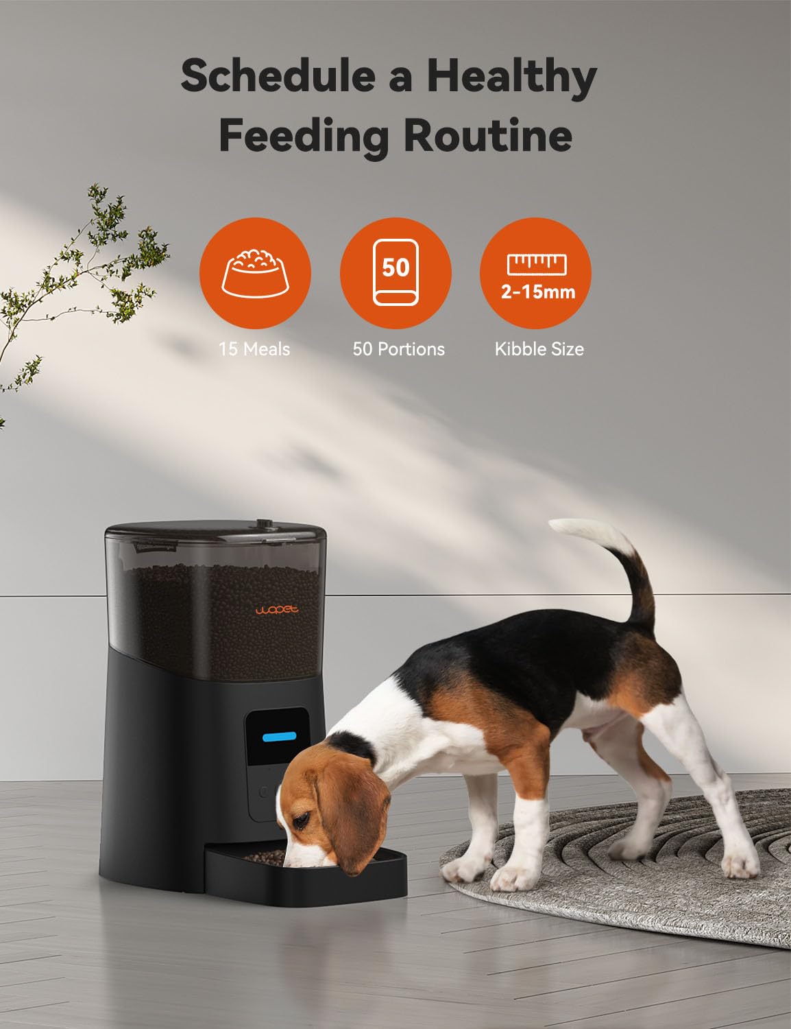 WOPET 6L Automatic Cat Feeder,Wi-Fi Enabled Smart Pet Feeder for Cats and Dogs,Auto Dog Food Dispenser with Portion Control, Distribution Alarms and Voice Recorder Up to 15 Meals per Day