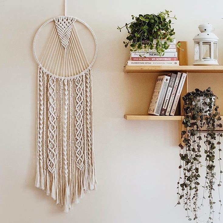 THE TOP KNOTT Macrame Dream Catcher with Golden Ring, (W031) Macrame Dream Catcher | Cotton Rope Bohemian Vintage Style Wall Hanging Tapestry | Modern Room Home Decor | Geometric Wall Art | Gifting-image-41
