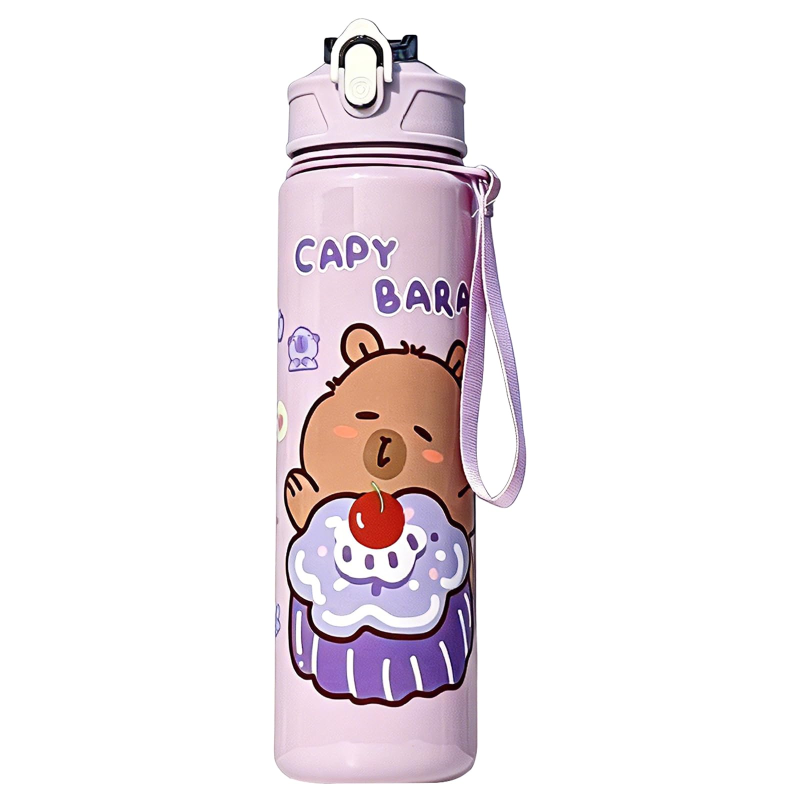 800ml Purple Capybara Bottle, Practical Capybara Water Bottle with Straw & Handle, Leak-proof Waterbottle for Fitness, Hiking and Office Work, Cute Capybara Gifts for Family and Friends