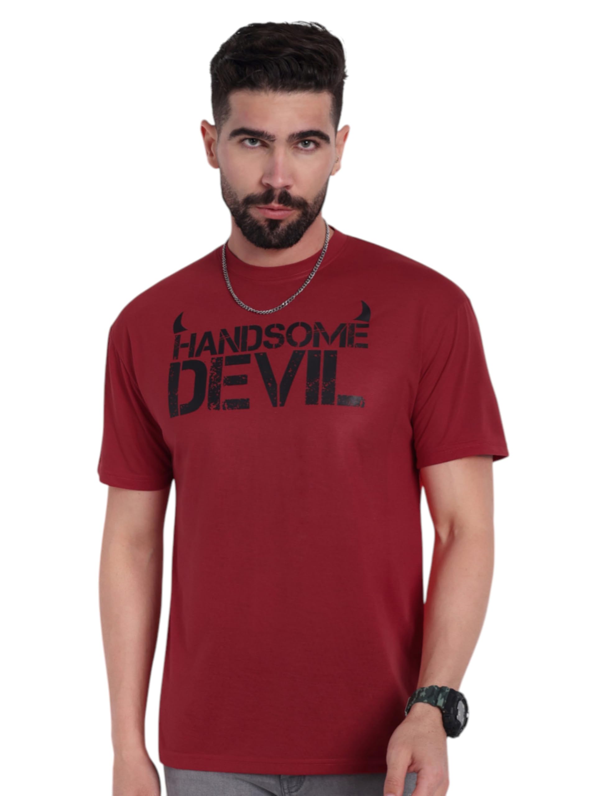 Men’s Maroon Cotton Printed T-Shirt | Half Sleeve, Regular Fit Casual Wear for Men-image-32