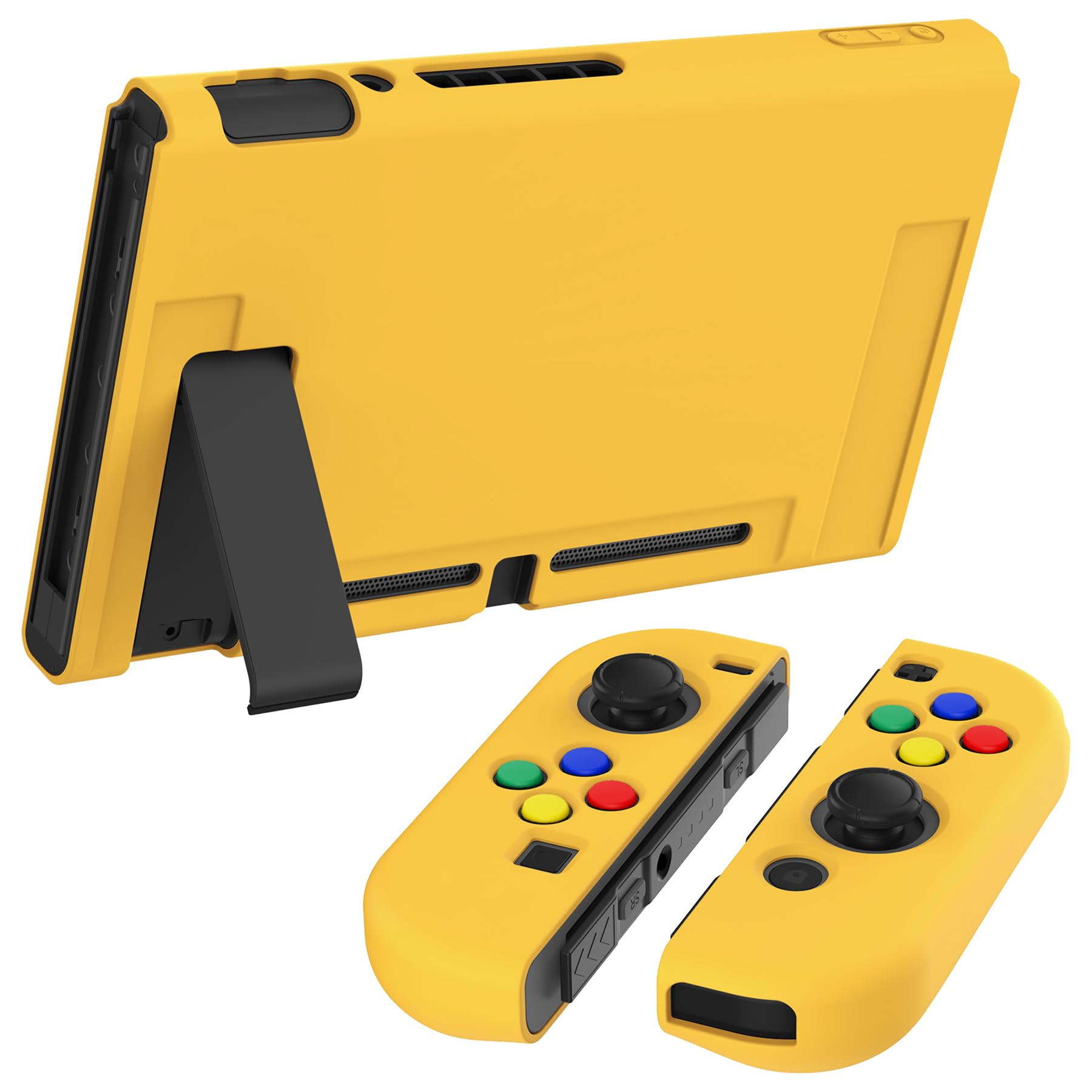 PlayVital Cover Protettiva Custodia per Nintendo Switch Copertura Morbida TPU Case per NS Switch Joycon Console con Copri Tasti ABXY Direzionali Colorati-Giallo