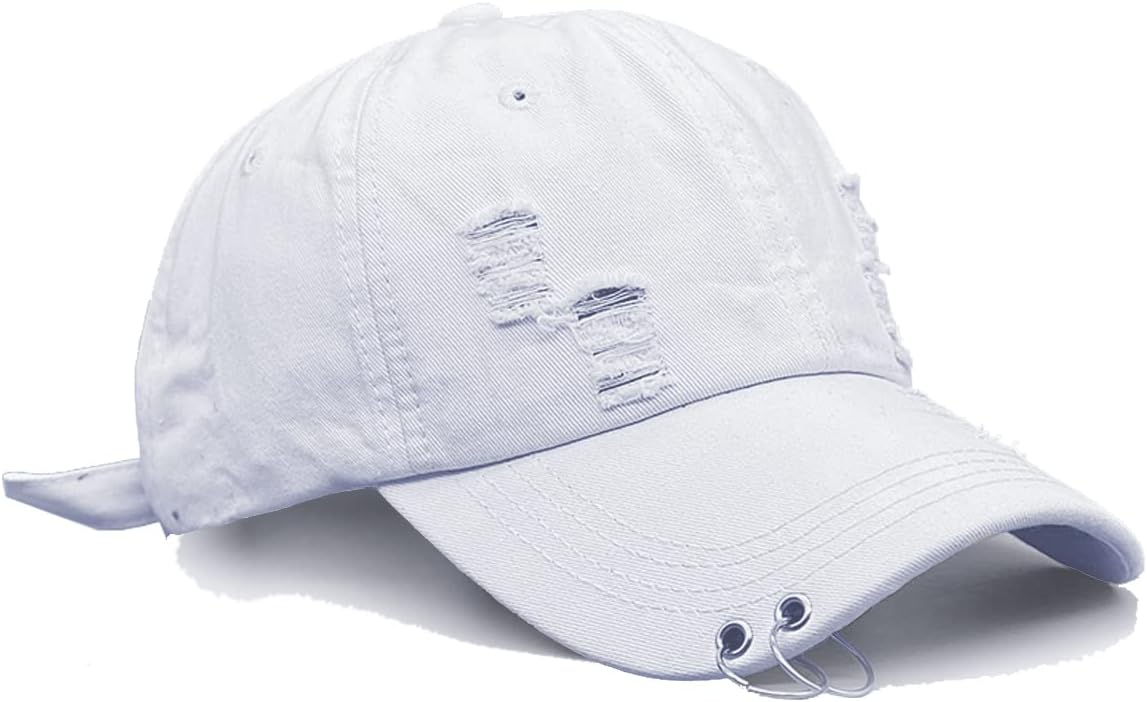 Unisex Ripped Distressed Denim Ring Baseball Cap Hip Hop Vintage Dad Hat Adjustable