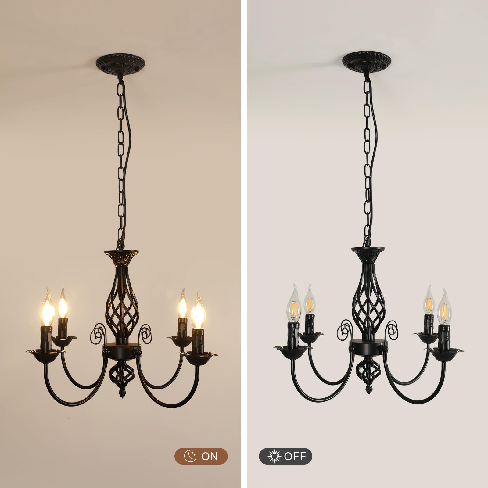 Comely Lampara araña Negro, 4 Luces E14 Lampara Colgante Techo Candelabro | Ajustable Lámpara de Techo Rusticas para Cocina, Comedor, Sala de Estar