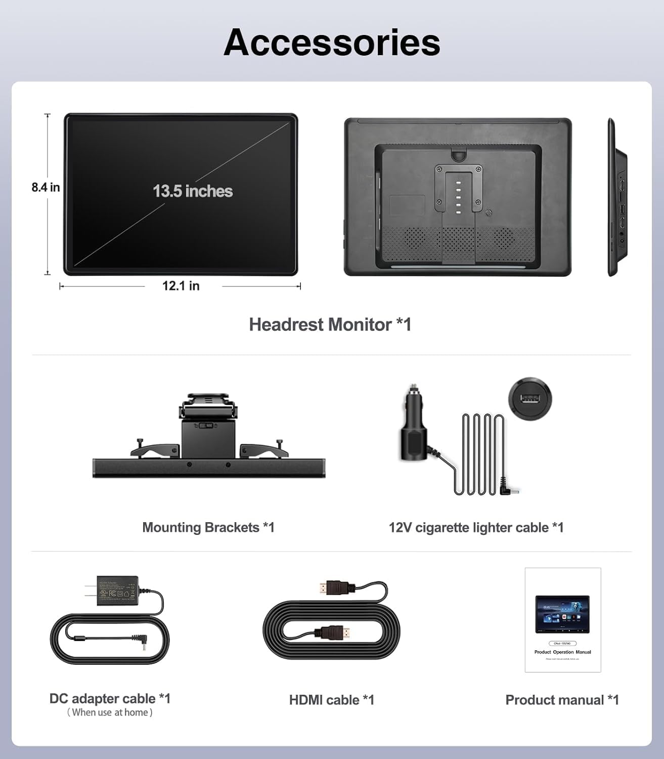 13.5" Car TV Headrest Monitor for Back Seat Rear Entertainment System Upgraded Wireless Phone Mirroring Function with Android 13 HDMI Bluetooth WiFi 4K Video Player(4G+64G(1*Pack))