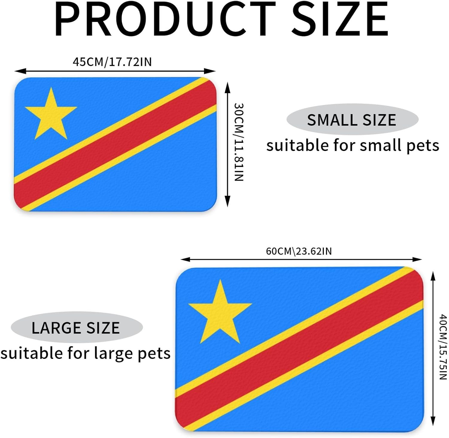 Flag of The Congo Pet Feeding Mat Dog Cat Eating Food Absorbent Leather Tablecloth for and Water Bowl Waterproof No Stains Quick Dry Non-Slip 23.62 * 15.75IN