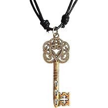Antique Bronze Chinese Skeleton Key Charm Pendant Adjustable Cord Necklace