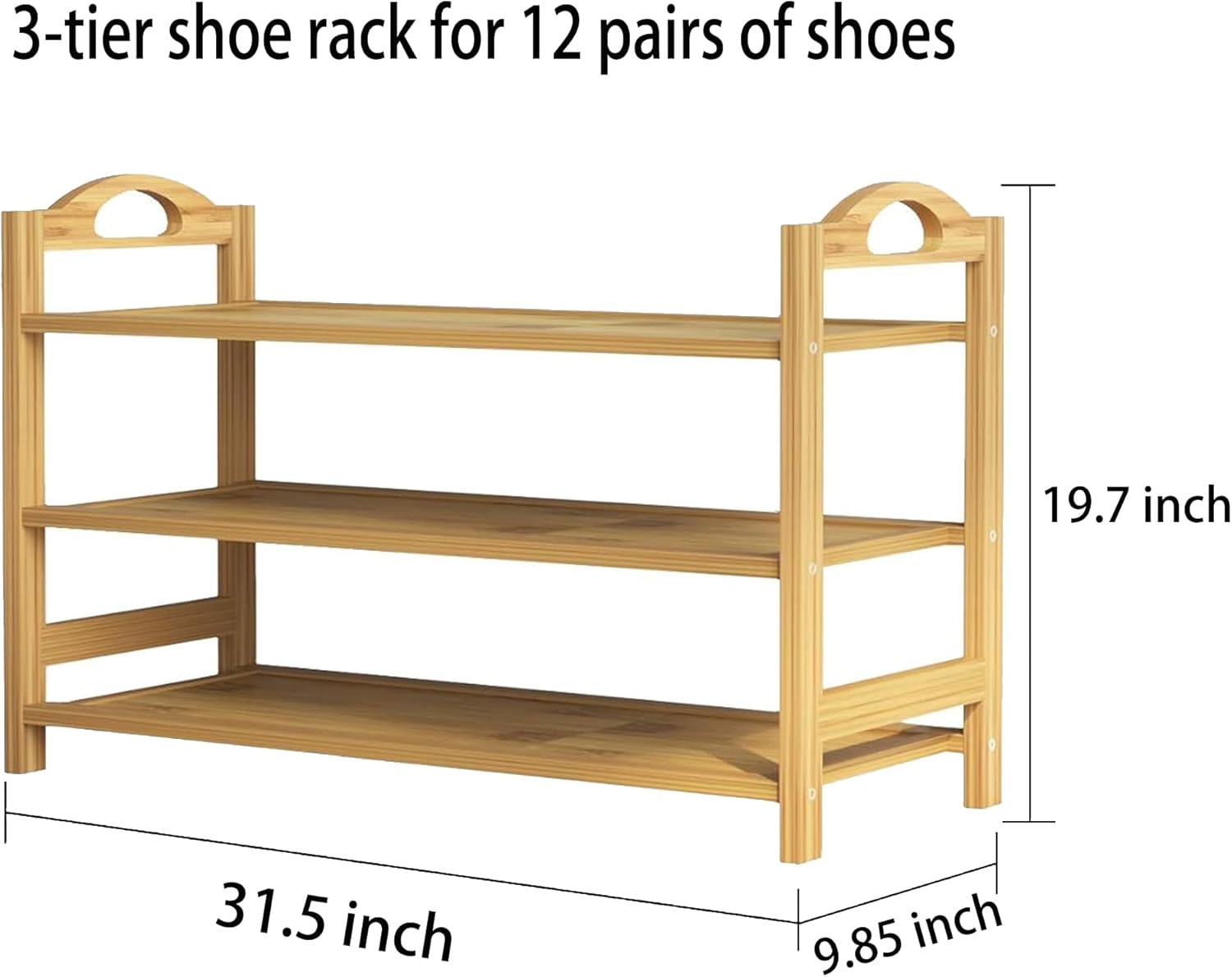3 tier shoe rack bamboo shoe shelf storage organizer shoe stand for closet, entryway, hallway, bathroom and living room, natural