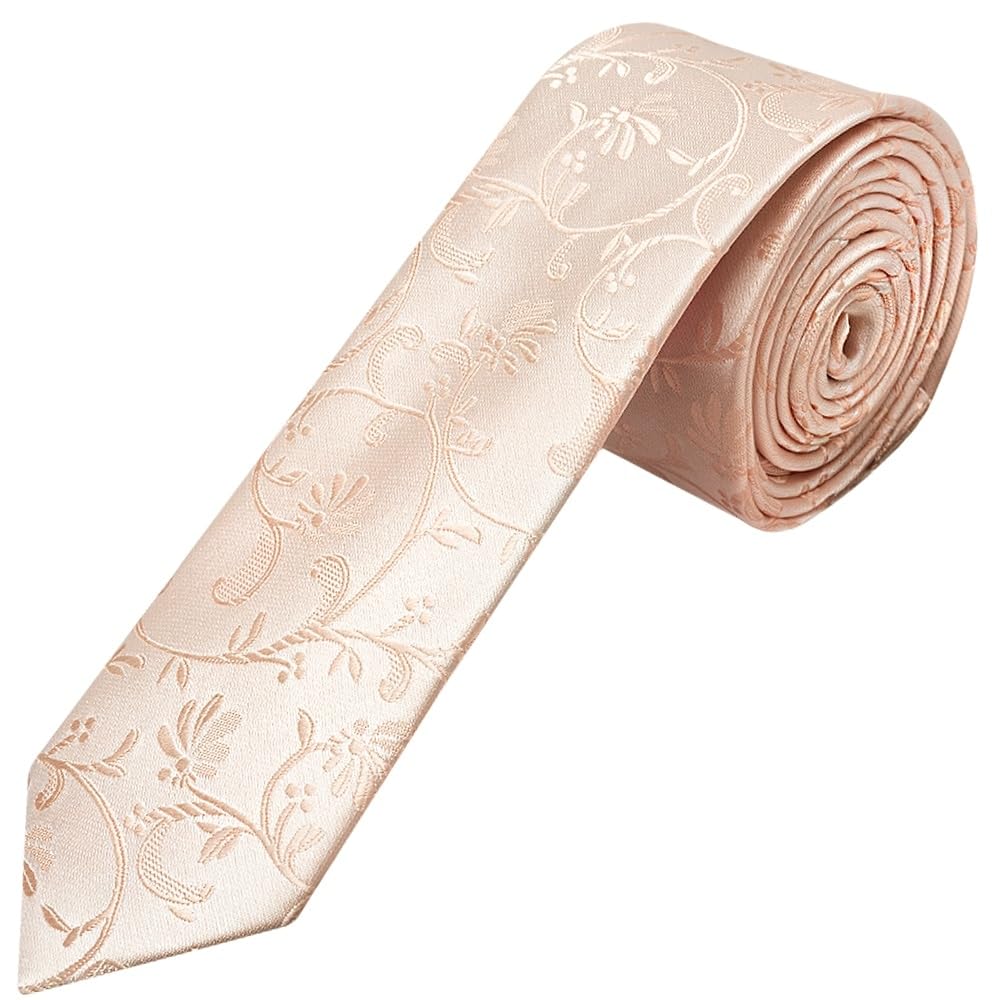 TIES R US Light Peach Floral Skinny Men's Tie