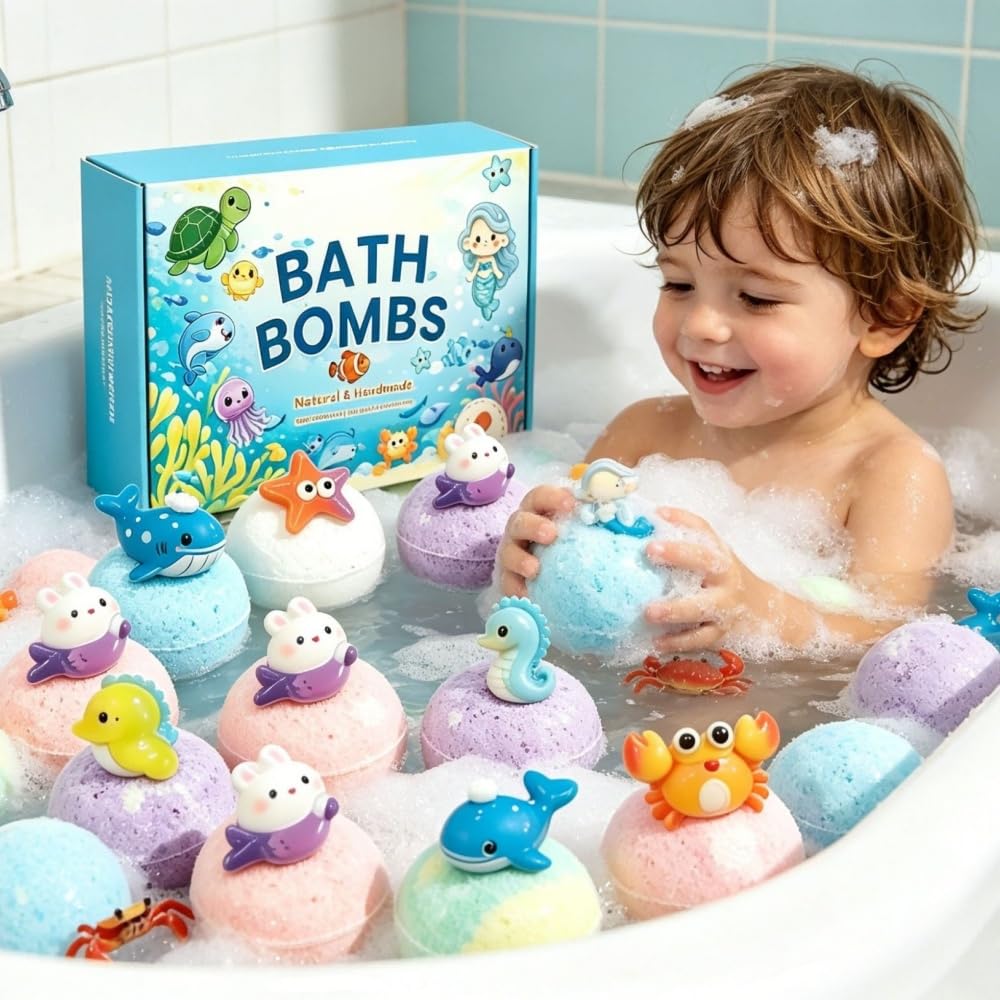 playfizz oceanpop 12 Stück Badebomben Badekugeln Kinder Set - Schaumbad, für Kinder, Hautfreundlich