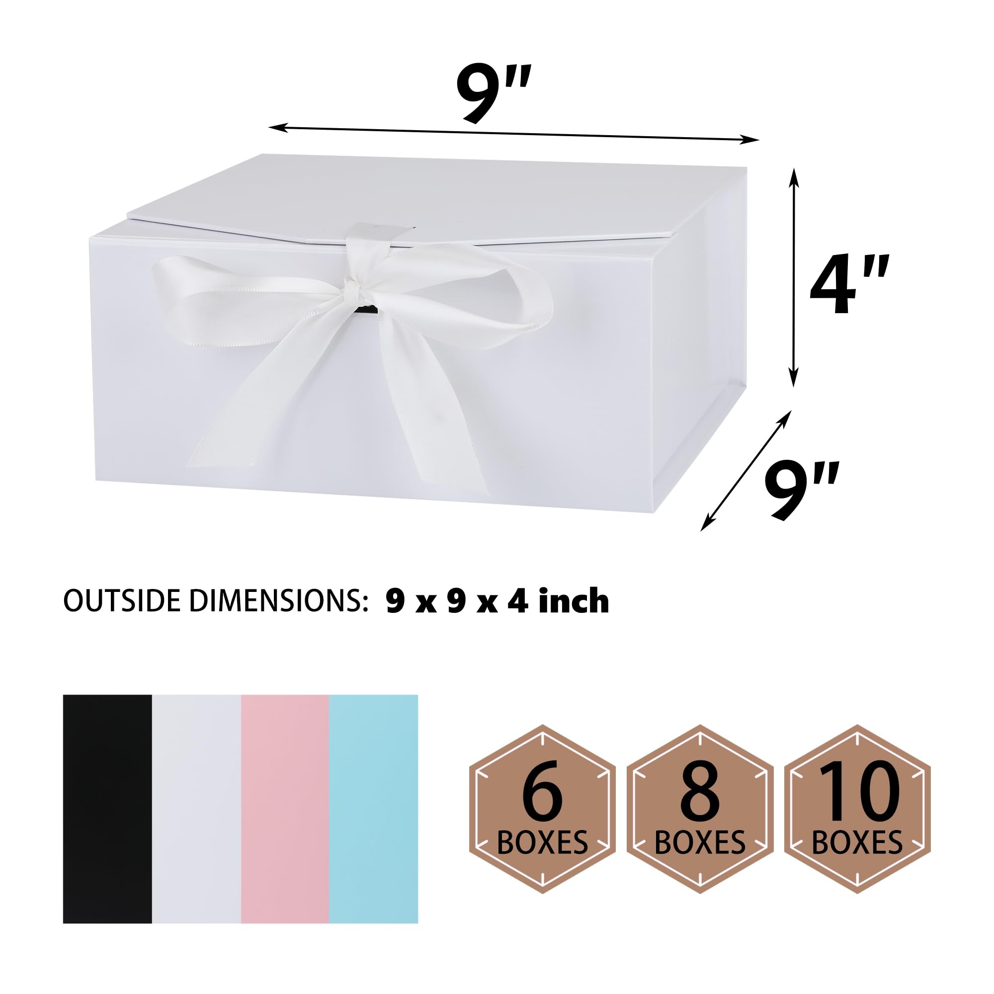 OEMVALATY 8 x Geschenkboxen, 22,9 x 22,9 x 10,2 cm, magnetische Geschenkboxen mit Deckel für Geschenke, weiß mit Schleife, Brautjungfernantragsbox für Hochzeit, Aufbewahrung, Geburtstag