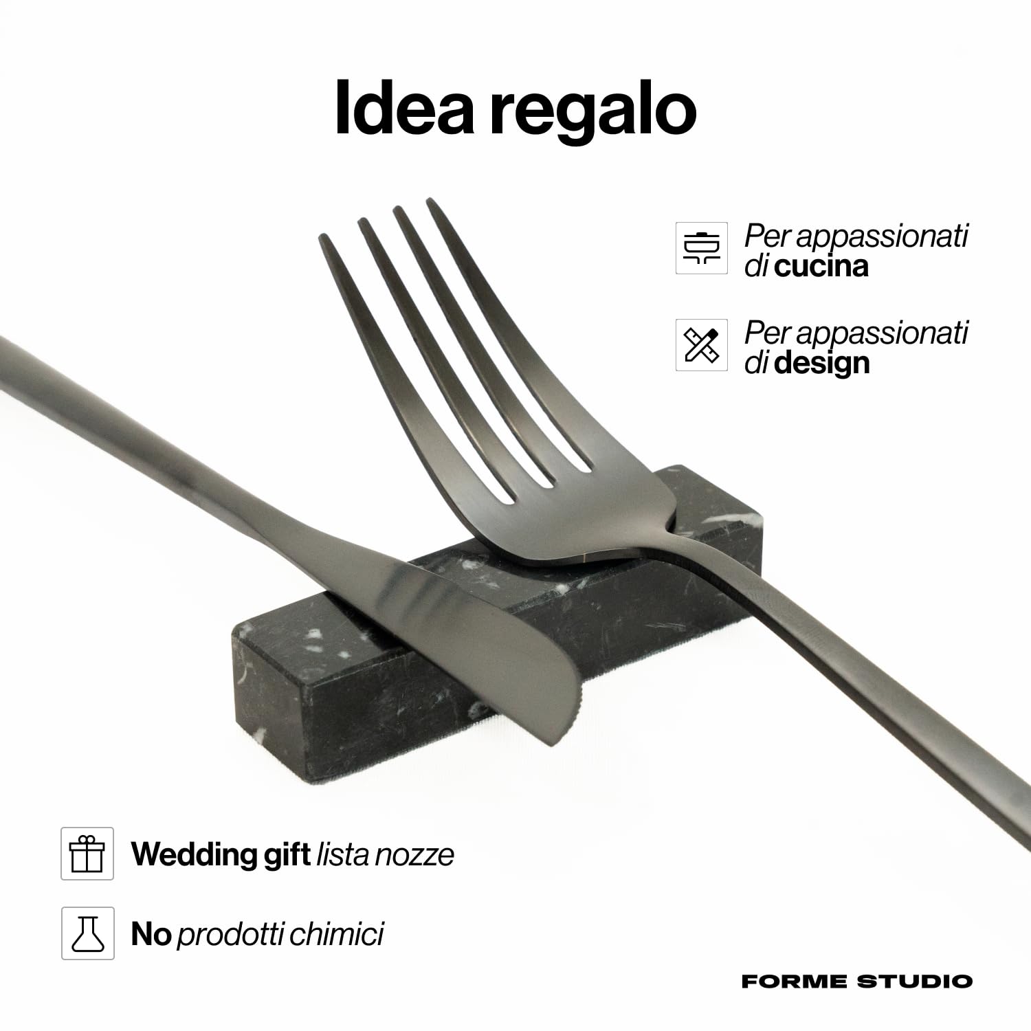 FORME STUDIO Set 4 Poggia Posate in Marmo Nero Marquina – Supporto Elegante per Posate e Bacchette – Accessorio Artigianale da Tavola Made in Italy