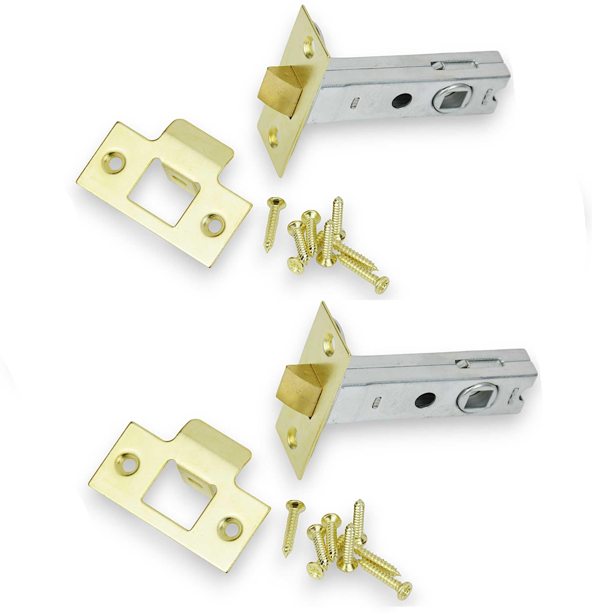 Handlestore Chrome 2 X Sets Of Tubular Door Latch - Brass Or Black - For Use With Door Handles - Bolt Through - 63Mm Or 75Mm (75Mm Brass X 2)