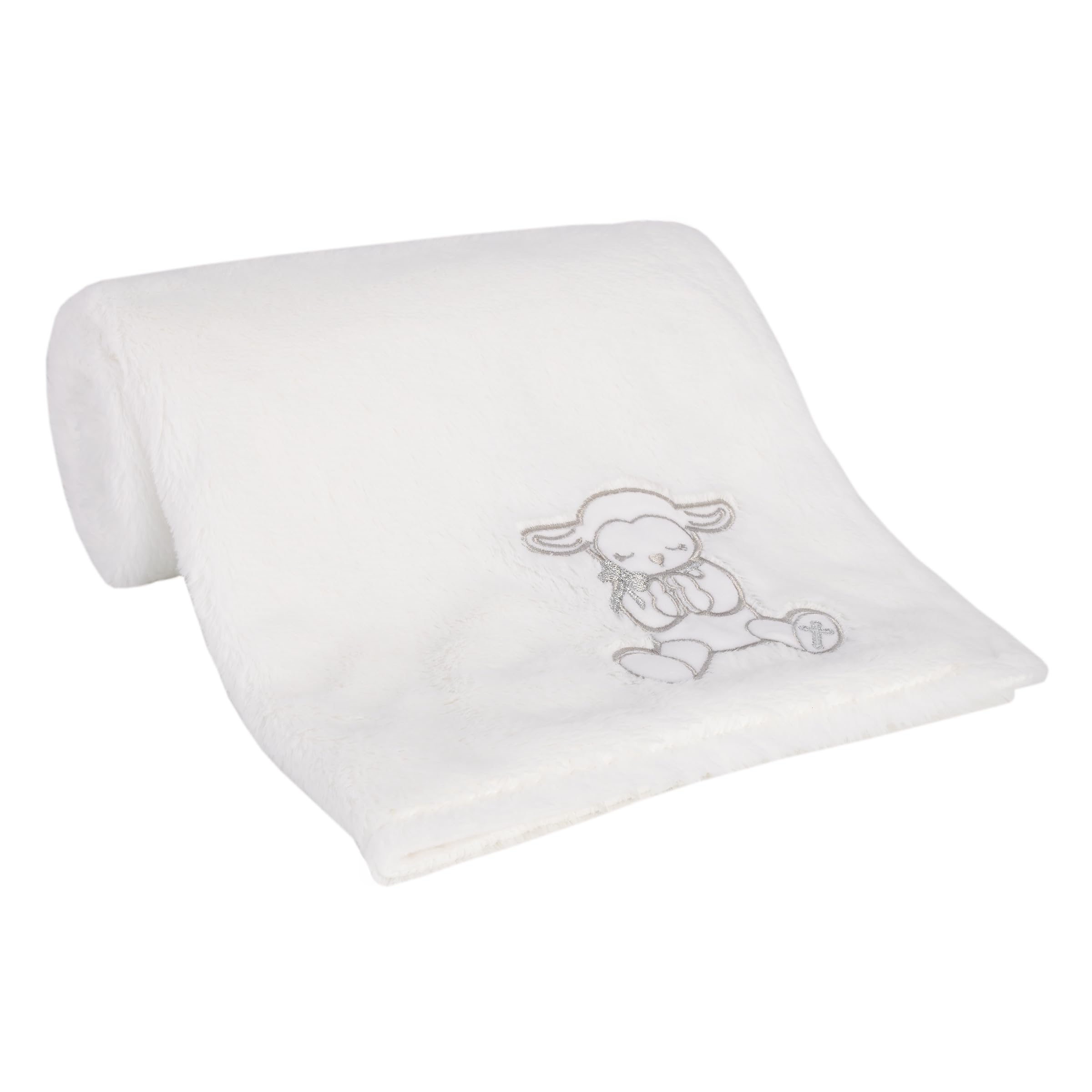 NoJo Little Love Plush White Lamb Baptism Baby Blanket with Praying Hands and Embroidered Cross for Baptism or Christening Gifts