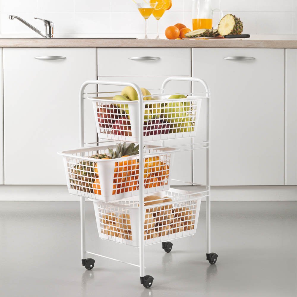 METALTEX - Resserre Chariot de Rangement à roulettes - 3 Paniers Amovibles - Made in Switzerland - SAN Diego, Blanc