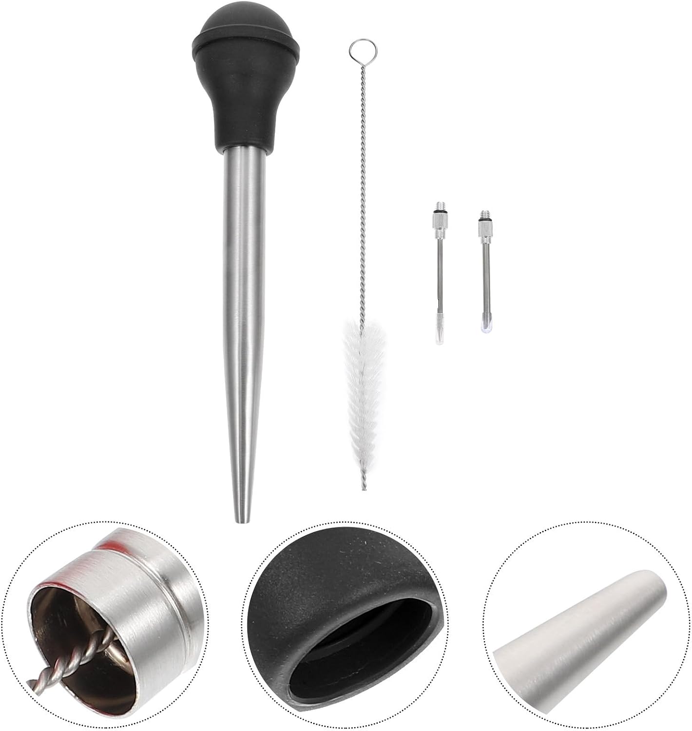 Uonlytech Stainless Steel Turkey Injector with Black Silicone Drip Oil Seasoning Tube, Barbecue Meat Sauce Injector Tool for Cooking and Marinade, Kitchen Meat Needle for Thanksgiving