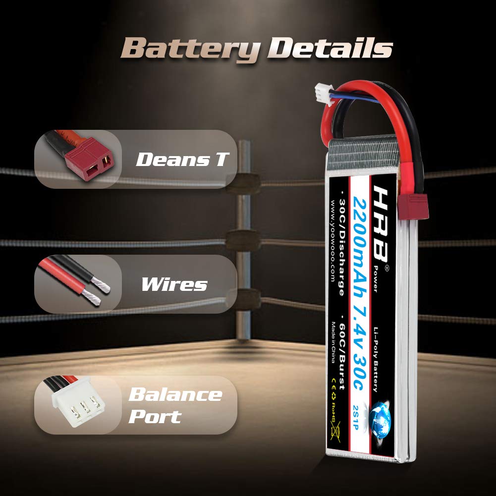 HRB 2PCS 2S 7.4V 2200mAh 30C Lipo Akumulator ze złączem T Deans do helikoptera RC Samolot Łódź Samochodowa Ciężarówka