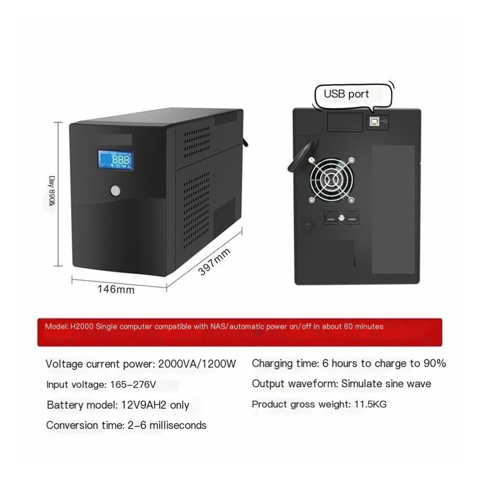 Alimentación ininterrumpida, Servidor H2000 2000VA UPS 1200W