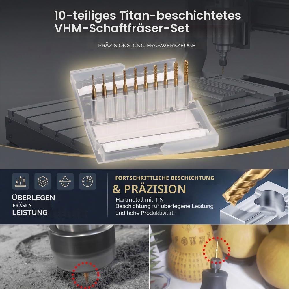 10 pcs Schaftfräser Titan Beschichtete Fräserset Hartmetall CNC Fräser Gravur Bits Carving Drill Werkzeuge 1,0-3,0mm