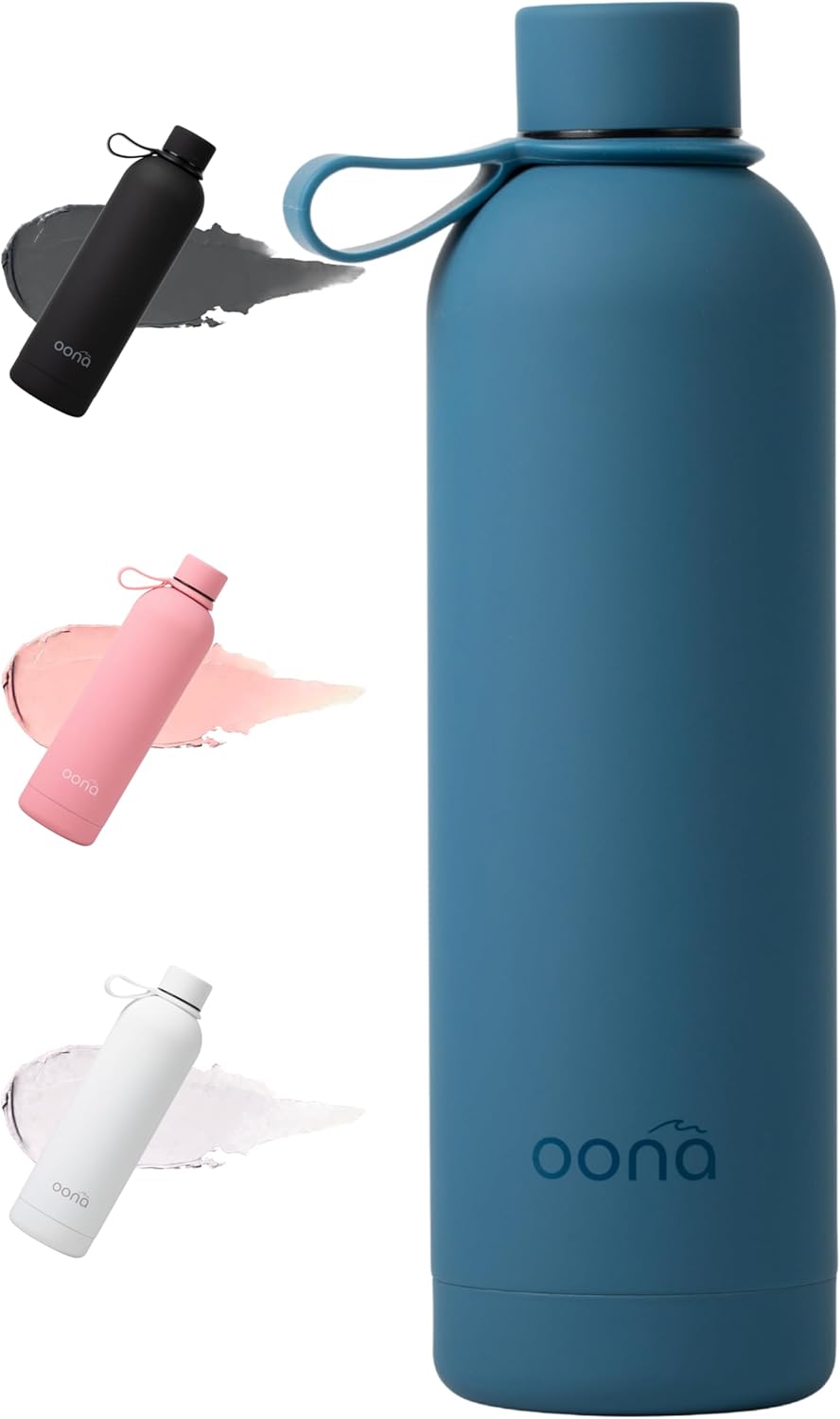 OONA Botella de agua aislada de 25 onzas, botella de agua de acero inoxidable sin BPA, a prueba de fugas con lazo de transporte, aislamiento al