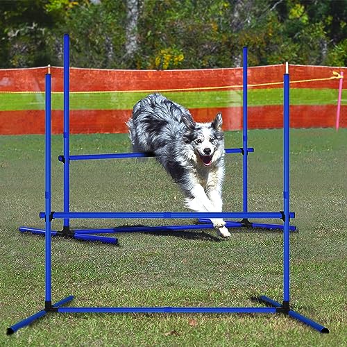 FIVMEN 4X Agility Set Hunde Slalomstangen Hund Training Set Höhenverstellbar Kunststoff Hürdenset Hobby Horse Hindernisse mit Transporttasche für Hundetraining Hundesport, Blau