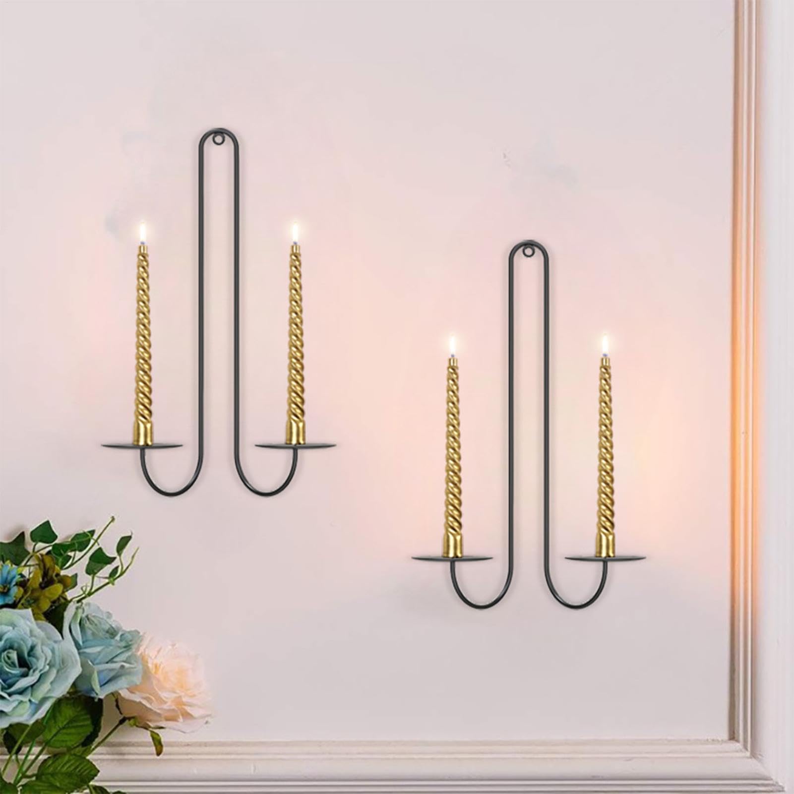 Candelabro de Dos Brazos | Candelabros de Pared | Candelabros de Pared | Candelabro de Pared de Metal Negro | Candelabro Elegante para Sala de Estar, decoración de Pared rústica