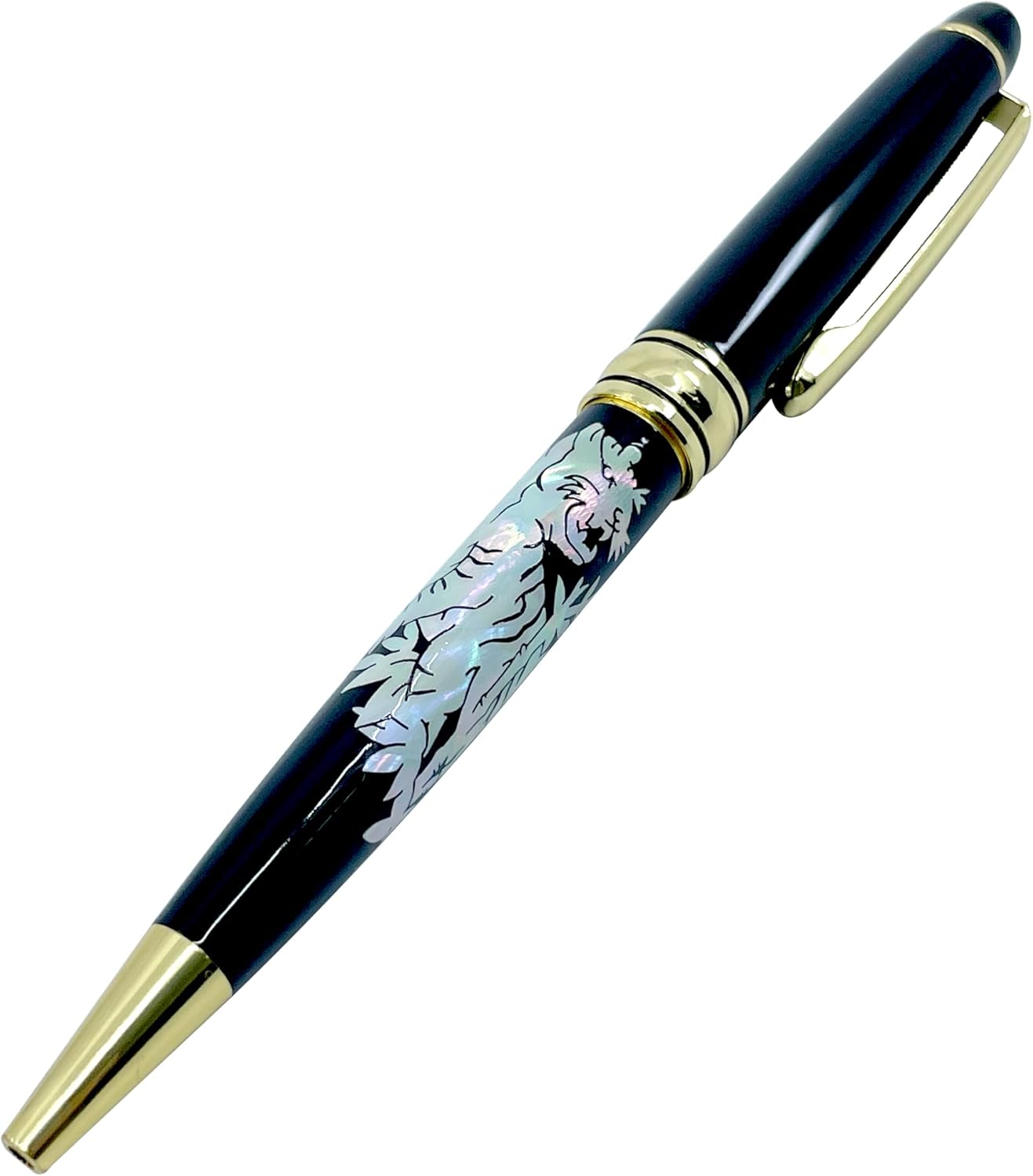 Inlay Mother of Pearl Design Handmade Ballpoint Pen Retractable Executive Gift Deluxe Rollerball Point Black Ink (Tiger)