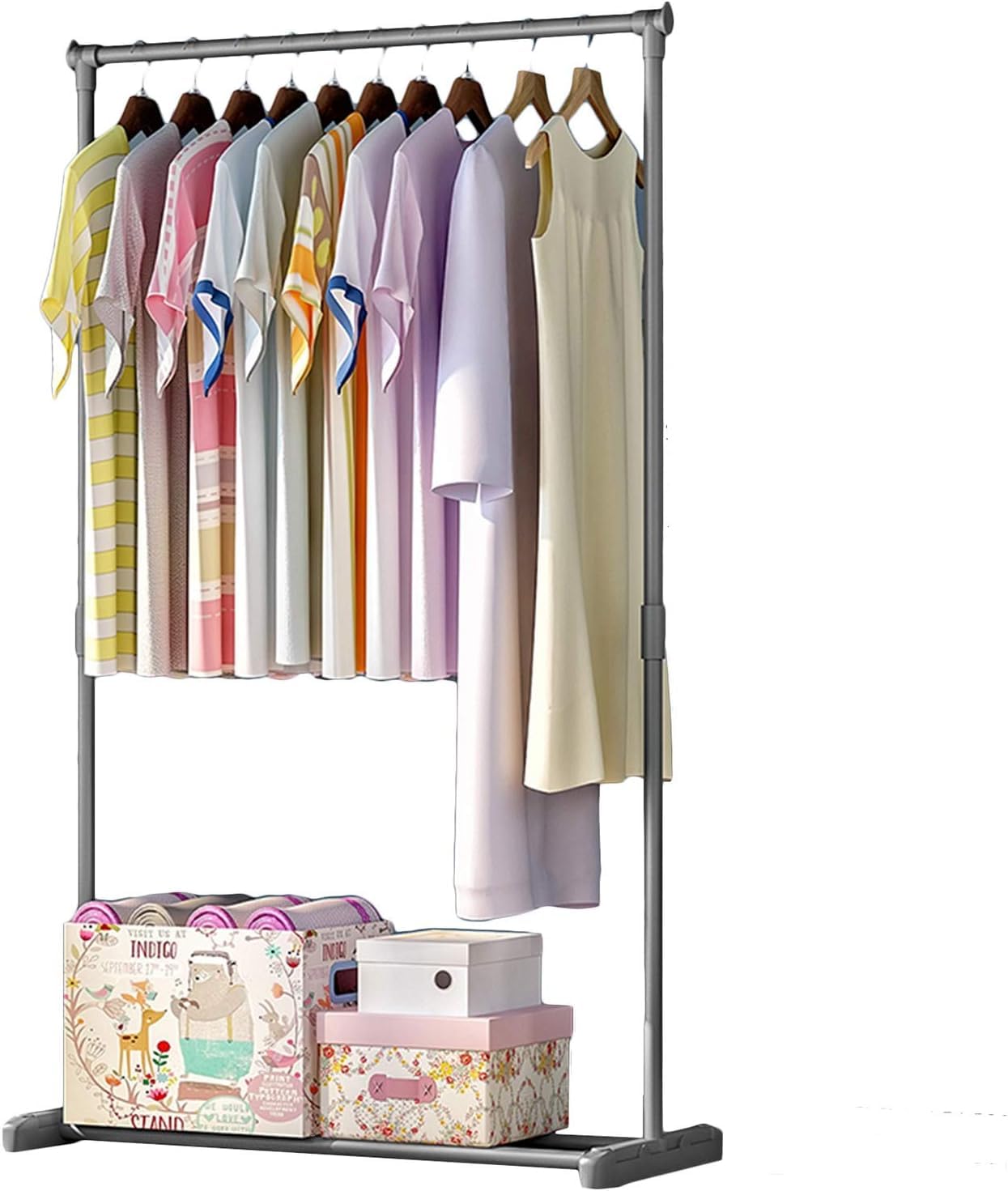YNBSHGAA Modern Metal Clothes Rack Stand Strong Bearing Stable for Hallway Entryway Closet Bedroom Hang Clothes Hat Handbag Umbrella,Grey-77CMx39CMx143CM