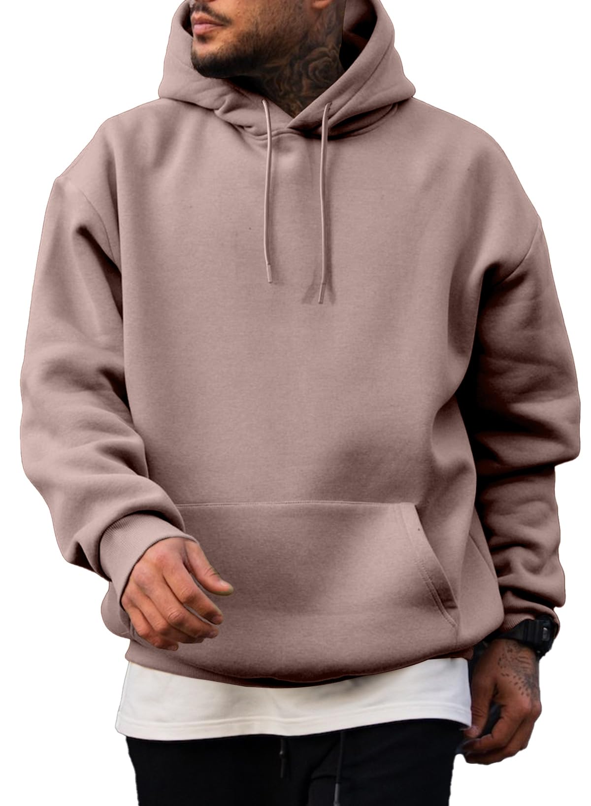 Photo 1 of JMIERR Men's Hooded Cotton Collar Drawstring Essential Hoodies Pullover Sweatshirts Casual Long Sleeve Shirts Oversized Hoodies for Men, XX-Large, Pink