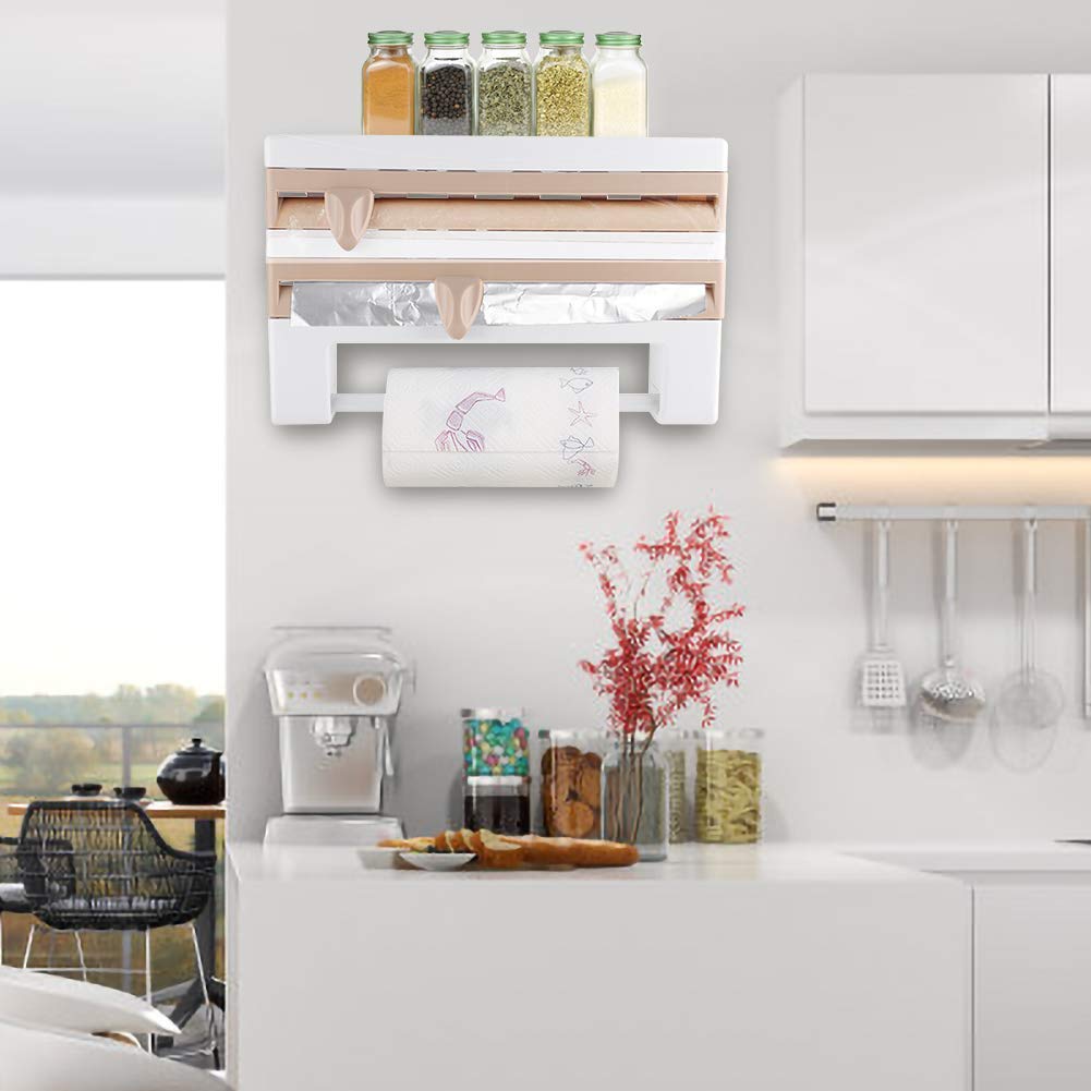 Pulsera Pared Film Soporte para Rollos Estantería (Multifuncional Storage Rack Cocina Cuarto de baño Film Tissue Storage Rack Soporte para Papel Pantalla con Superficie, 39 x 10 x 24cm