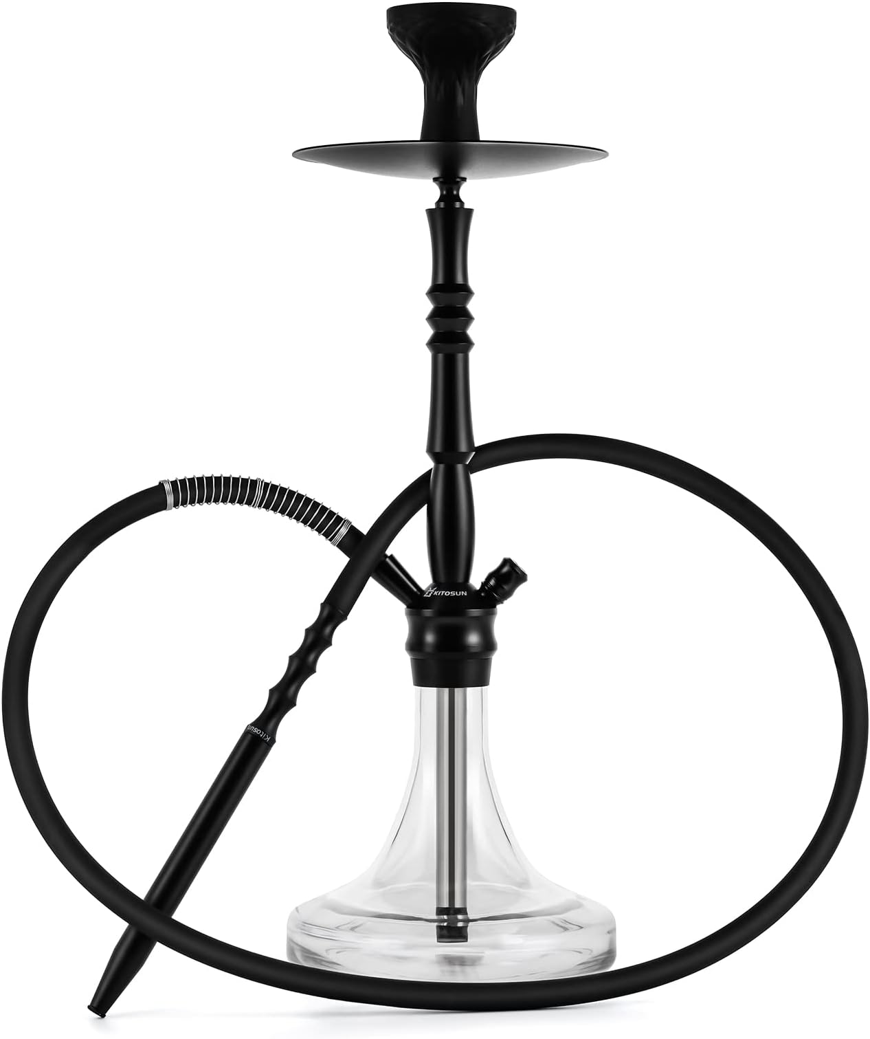 Glass Hookah Complete Set with Everything - Stainless Steel Hookah Down Stem with Diffuser Washable Silicone Hose Rubber Shisha Bowl Metal Charcoal Holder Tongs Purge ready to go,Easy pull