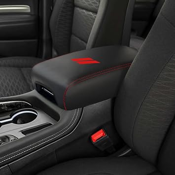 Center Console Armrest Cover for Dodge Durango Accessories 2021 2022 2023 2024 2025 2026 Interior Box Anti-Scratch Protector Pad Leather Central Armrest DecorationRed Stitches