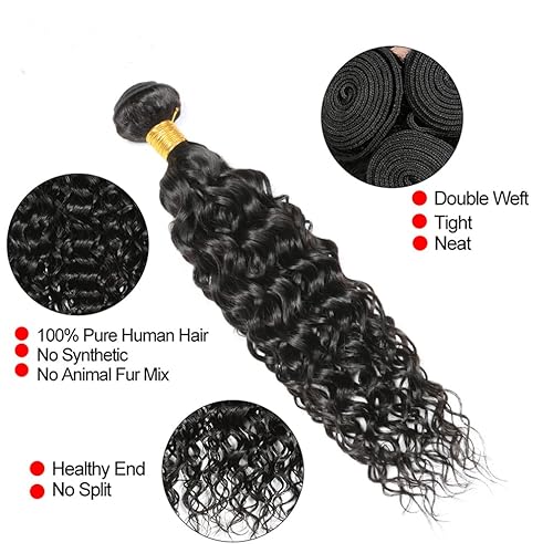 Miniatura 2 de Borchan 4 paquetes de cabello humano de 24 26 28 30 pulgadas, cabello humano brasileño ondulado de agua, 4 manojos de ondas rizadas, extensiones de