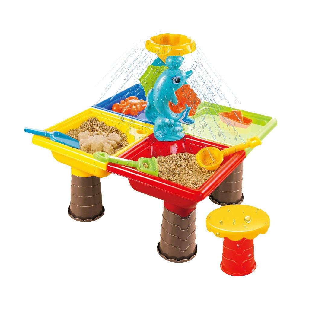 Kinderspielzeug Sand Wasser Tisch Set Lern Tisch 2 in 1 Spieltisch Sandkasten Wasserspieltisch Eimer Schaufel Fördert Fantasie Teamspiel Greifübungen, 45x45x45cm