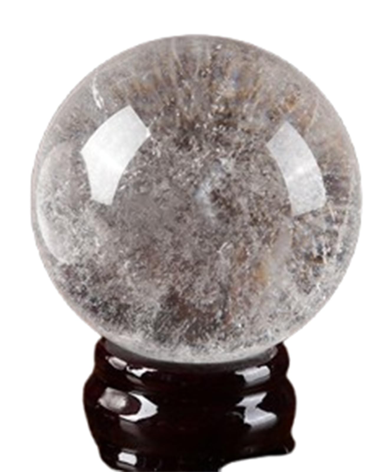 Quarzo Trasparente Naturale con Supporto in Legno, Sfera di Cristallo per divinazione e Meditazione, Scultura in Pietra di Cristallo Feng Shui per Decorazione di casa e Ufficio,4cm