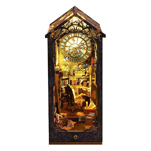 3D Wooden Puzzle Bookshelf Insert Decor With Sensor Light Music Box,Diy Dollhouse Miniature Book Nook Assemble Kit,Bookends Model Build-Creativity Kit For Adults Women Birthday Gift (Detective Agency) #TOP11